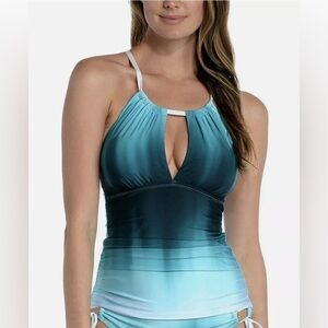NWT La Blanca Ocean Keyhole Tankini Top in Turquoise Size 8